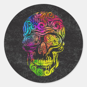 Swirly Skull (colour) Classic Round Sticker