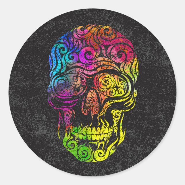 Swirly Skull  (colour)  Classic Round Sticker (Front)