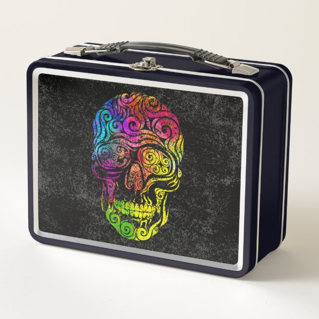 Swirly Skull  (colour) Metal Lunch Box (Front)
