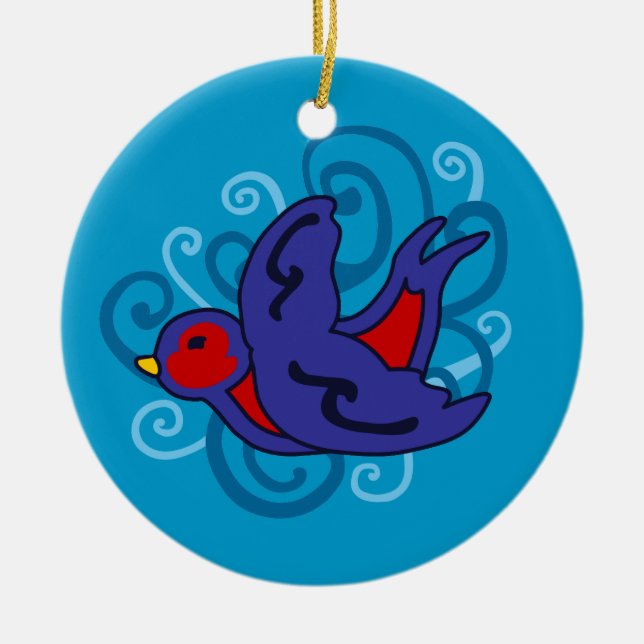 Swirly Swallow Ceramic Tree Decoration (Front)
