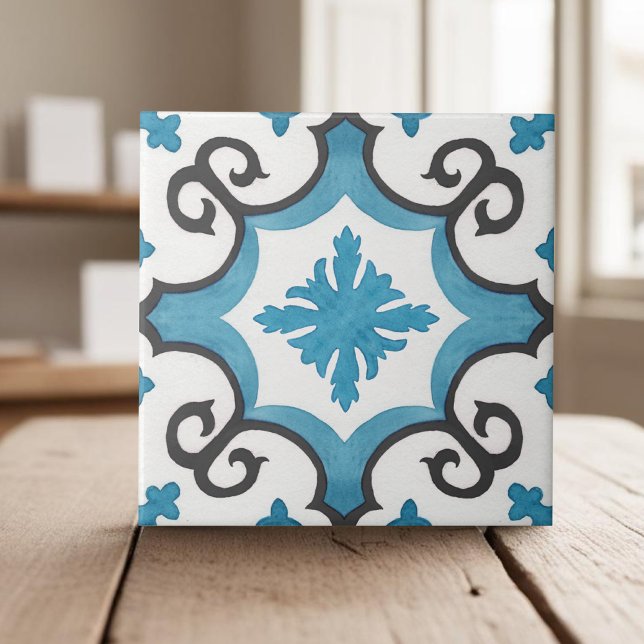Swirly teal blue moroccan mediterranean style tile (Creator Uploaded)