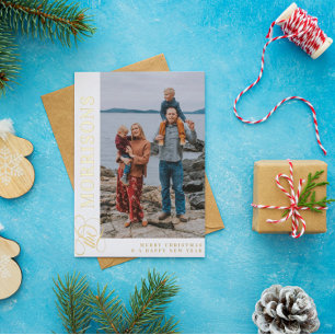 Swirly The Family Name Merry Christmas Gold Foil Holiday Card