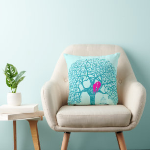 Swirly Tree Love Bird Choose Any Colour Pillow