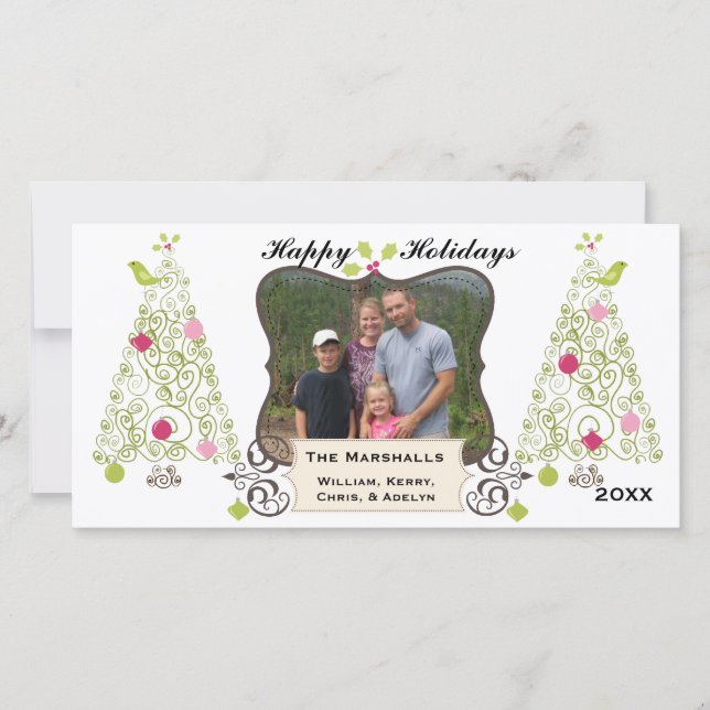 Swirly Trees Custom Holiday Photo Card (Front)