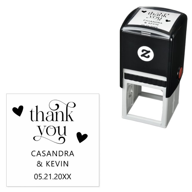 Swirly Typography Thank You Heart Wedding Self-inking Stamp (In Situ)