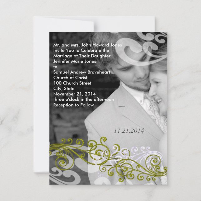 Swirly Your Photo Wedding Invitation (Front)