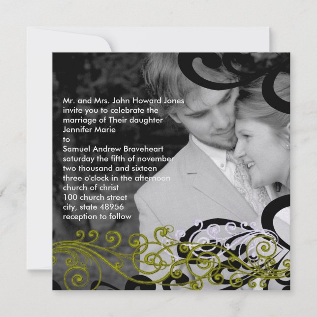 Swirly Your Photo Wedding Invitation (Front)