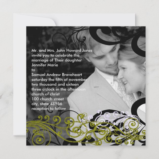 Swirly Your Photo Wedding Invitation (Front)