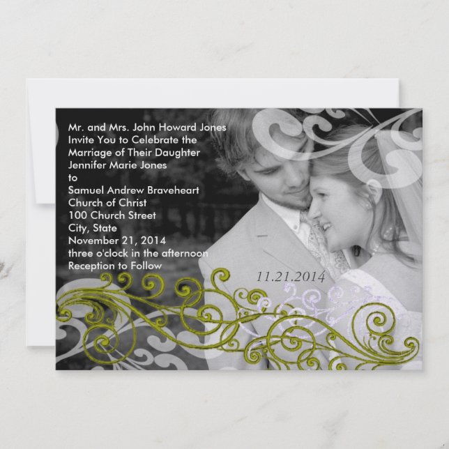 Swirly Your Photo Wedding Invitation (Front)
