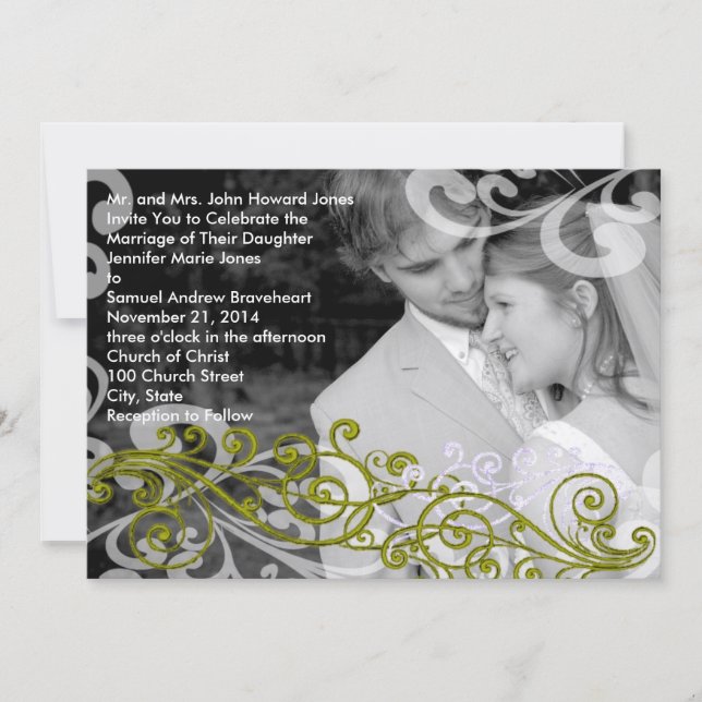 Swirly Your Photo Wedding Invitation (Front)