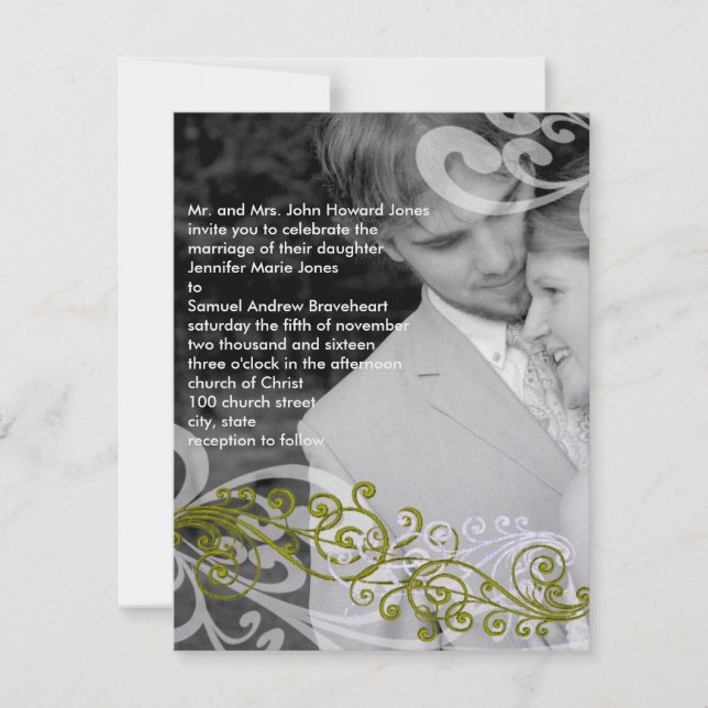 Swirly Your Photo Wedding Invitation (Front)