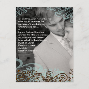 Swirly Your Photo Wedding Invitation Blue & Brown