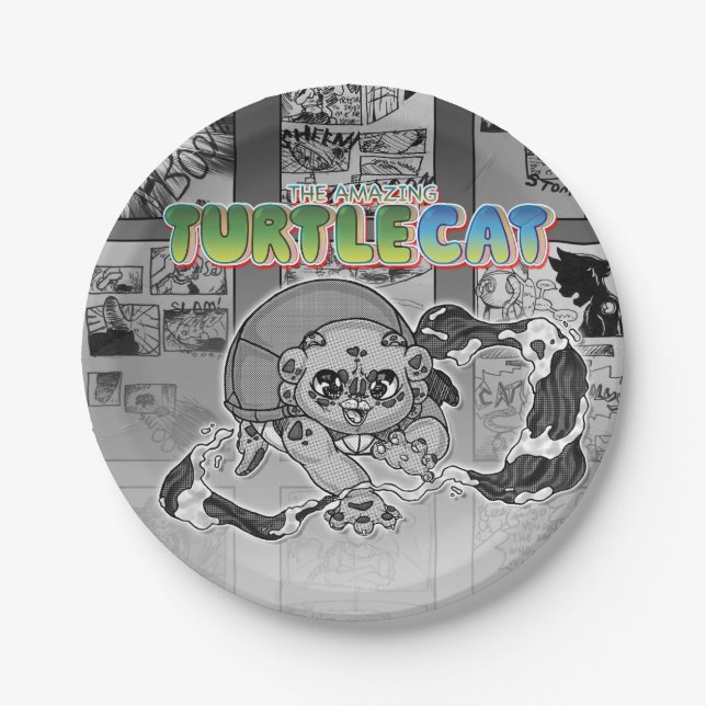 Swish-a-wssshh Actiony Turtlecat Manga Toned Paper Plate (Front)
