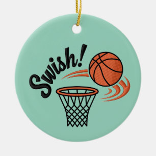 Swish Slam Dunk: Vintage Basketball Style Ceramic Tree Decoration
