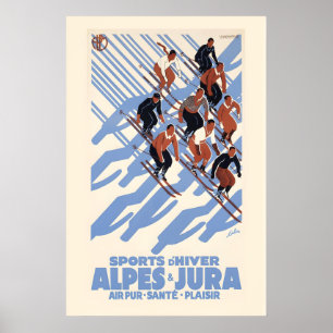 Swiss Alpes and Jura Mountains Winter Ski Sports Poster