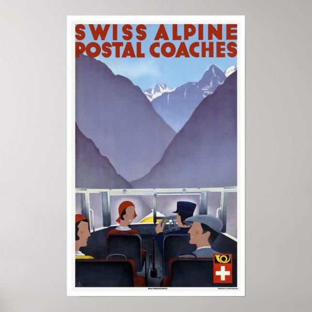 Swiss Alpine Postal Coaches - Vintage Travel Poster (Front)