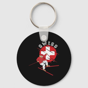 Swiss Alpine Skiing Schweiz Roots Switzerland Flag Key Ring