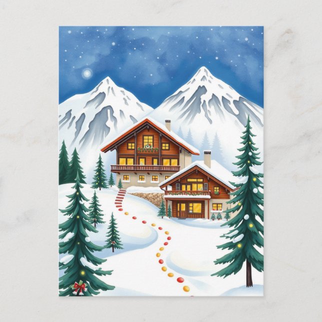 Swiss Alps Chalet Winter Mountain Travel Postcard (Front)
