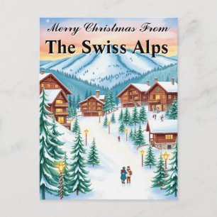 Swiss Alps Christmas Cosy Mountain Chalet Postcard
