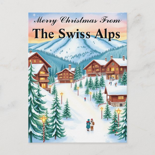 Swiss Alps Christmas Cosy Mountain Chalet Postcard (Front)