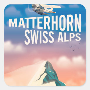 Swiss Alps Matterhorn travel poster Square Sticker