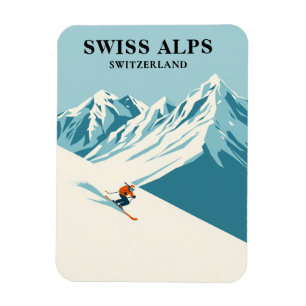 Swiss Alps Skier Travel Souvenir Magnet