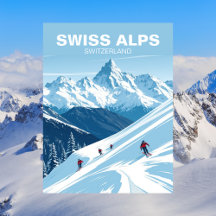 Swiss Alps Skiing, Switzerland Travel Vintage