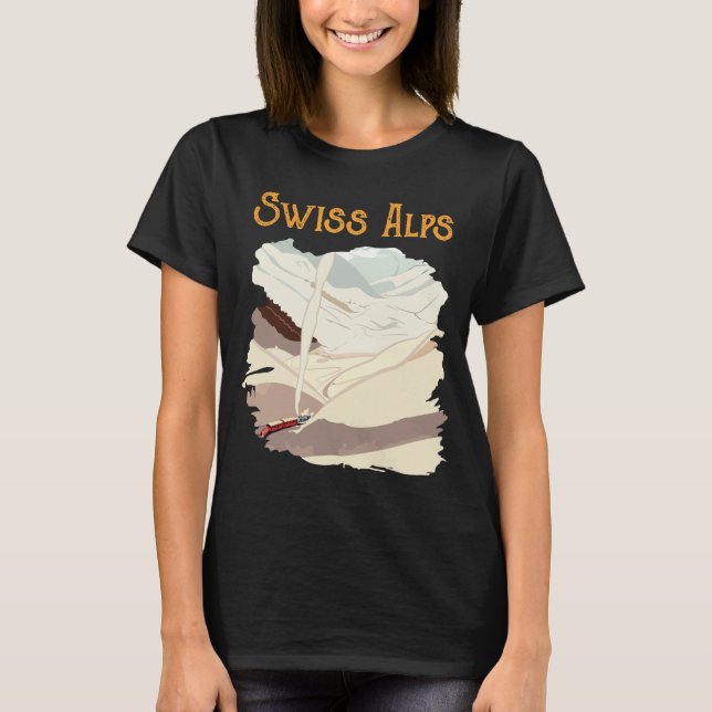 Swiss Alps Snowy Peaks Retro Travel T-Shirt (Front)