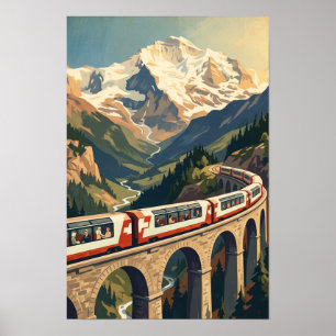 Swiss Alps Switzerland Vintage Travel Train Poster