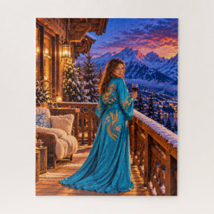 Swiss Alps Twilight – Aquamarine Silk Robe Jigsaw Puzzle