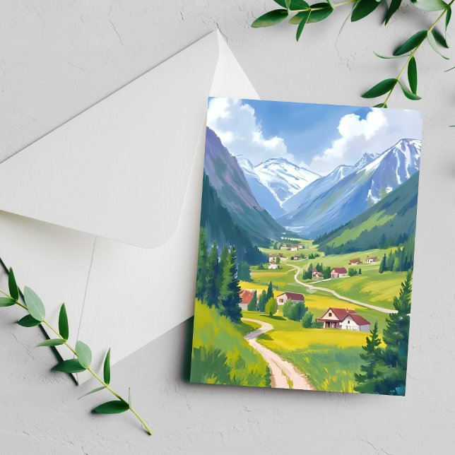 Swiss Alps Watercolor Mountains Painting Card (Creator Uploaded)
