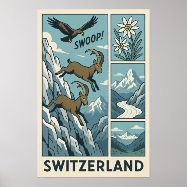 Swiss Alps Wildlife Comic Poster (Front)