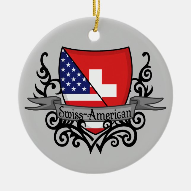 Swiss-American Shield Flag Ceramic Tree Decoration (Front)