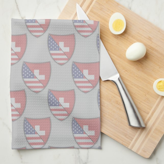Swiss-American Shield Flag Tea Towel (Quarter Fold)