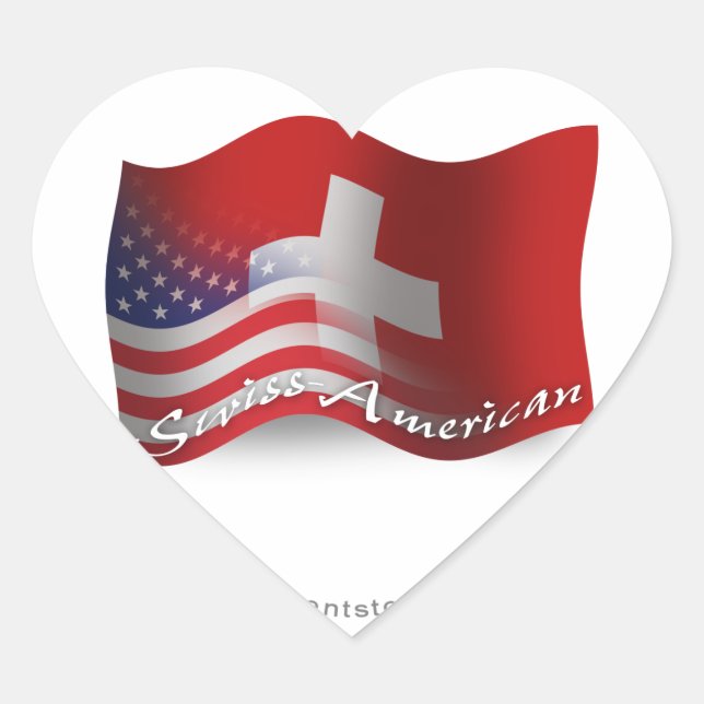 Swiss-American Waving Flag Heart Sticker (Front)