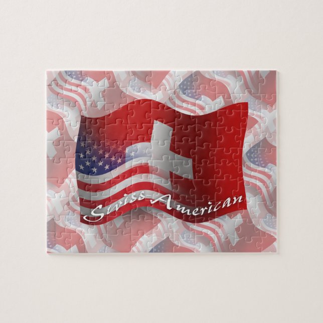 Swiss-American Waving Flag Jigsaw Puzzle (Horizontal)