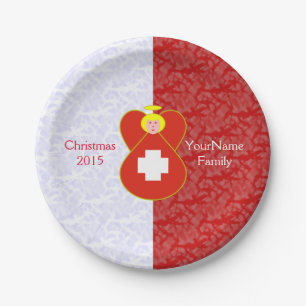 Swiss Angel Flag on Red and White Personalised Paper Plate