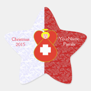 Swiss Angel Flag on Red and White Personalised Star Sticker