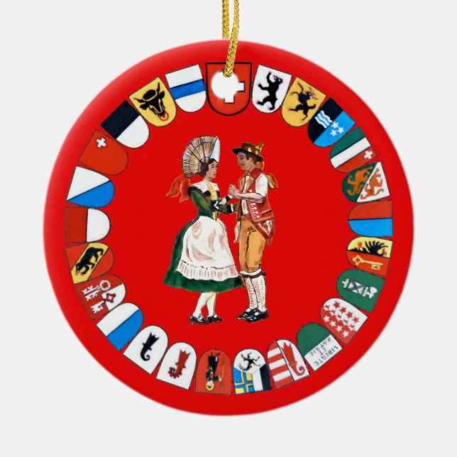Swiss cantons and dancers ceramic tree decoration (Front)