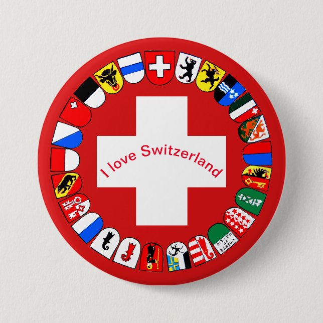 Swiss cantons and flag 7.5 cm round badge (Front)