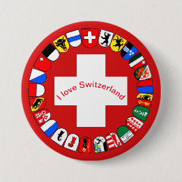 Swiss cantons and flag 7.5 cm round badge