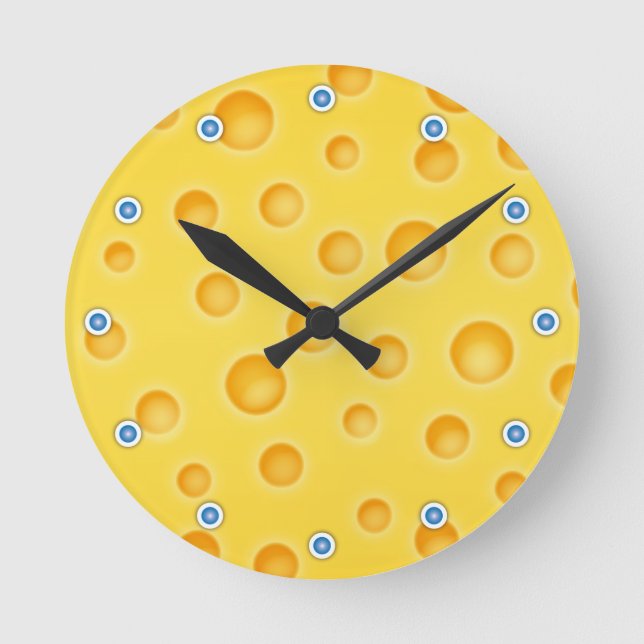 Swiss Cheese Cheezy Texture Pattern Round Clock (Front)