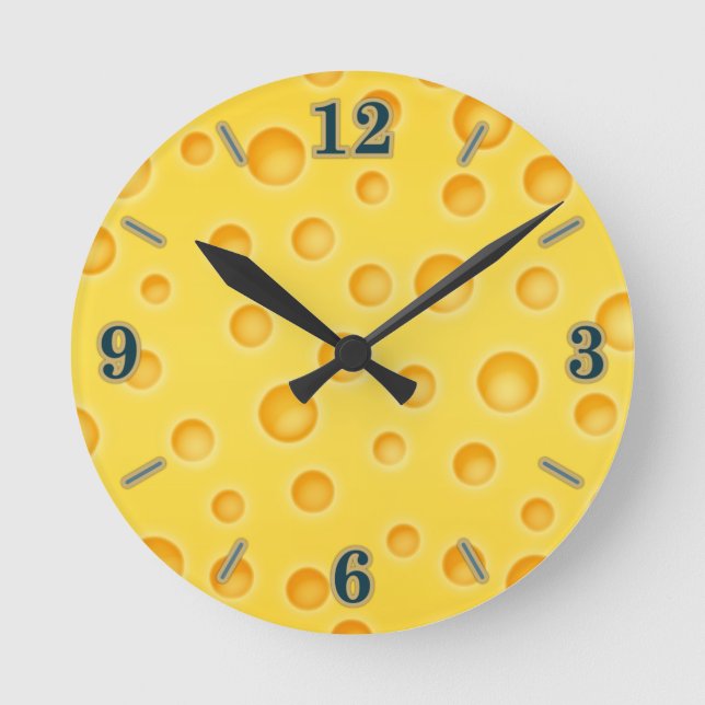 Swiss Cheese Cheezy Texture Pattern Round Clock (Front)