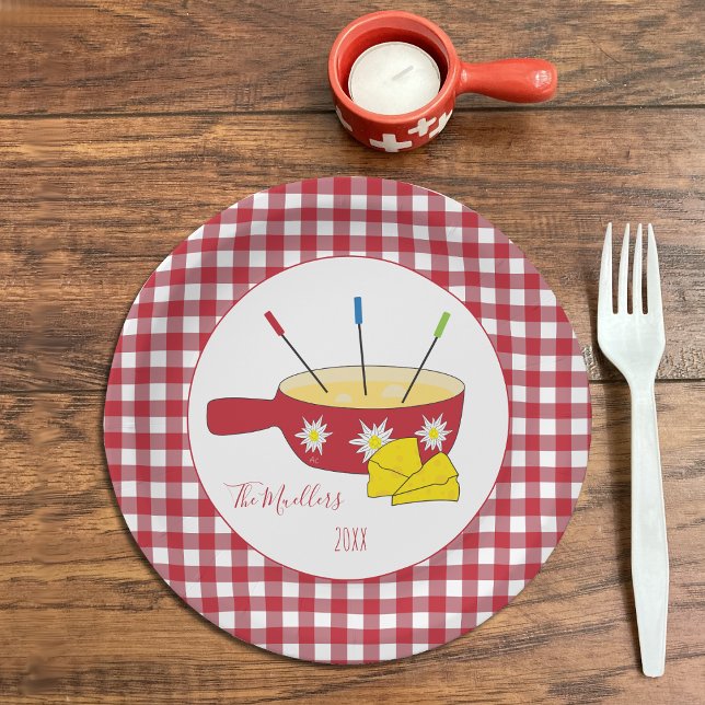 Swiss Cheese Fondue Red and White Paper Plates (Creator Uploaded)