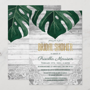 Swiss Cheese Leaf Wood Lace Gold Bridal Shower Invitation