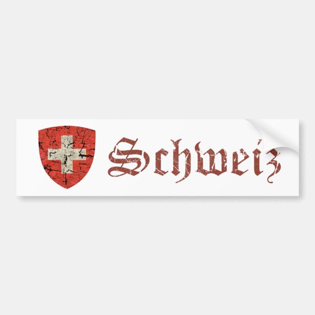 Swiss Coat of Arms, Distressed Bumper Sticker (Front)