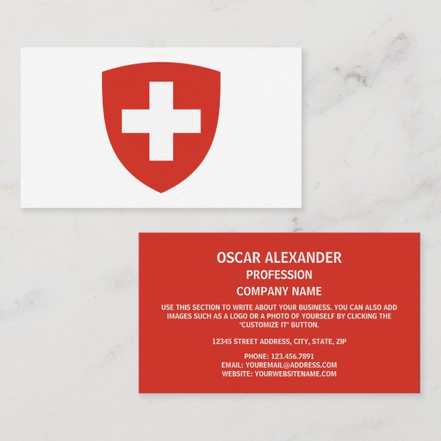 Swiss Coat of Arms, Flag of Switzerland Business Card (Front/Back)
