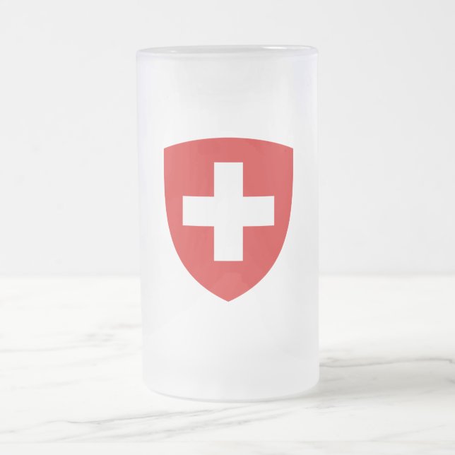 Swiss Coat of Arms - Switzerland Souvenir Frosted Glass Beer Mug (Center)