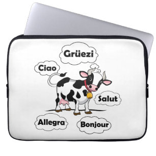 Swiss Cow Grüezi Bonjour Ciao Switzerland Travel Laptop Sleeve