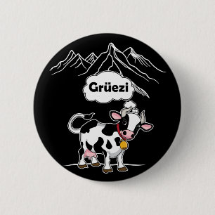 Swiss Cow - Grüezi - Switzerland Travel 6 Cm Round Badge